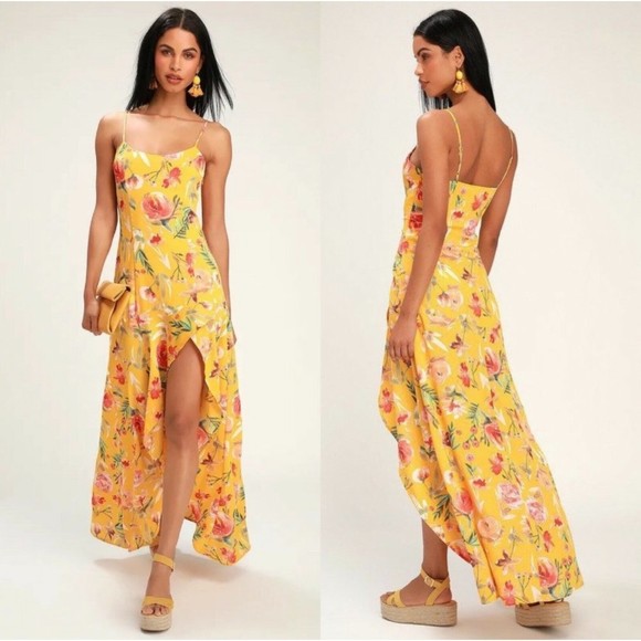Lulu’s Yellow Floral Print High Low Asymmetrical Maxi Dress - Picture 11 of 12